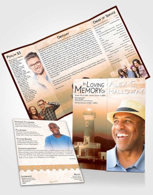 Obituary Funeral Template Gatefold Memorial Brochure Soft Dusk Lighthouse Majesty
