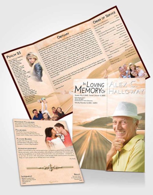 Obituary Funeral Template Gatefold Memorial Brochure Soft Dusk Morning Highway