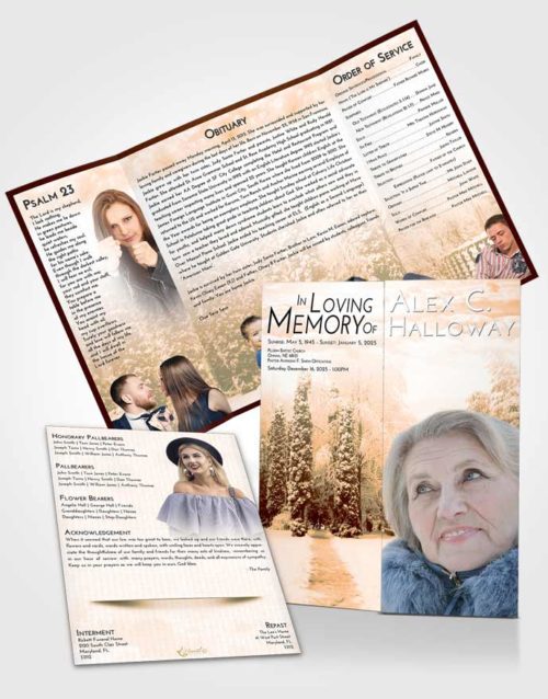 Obituary Funeral Template Gatefold Memorial Brochure Soft Dusk Snow Garden