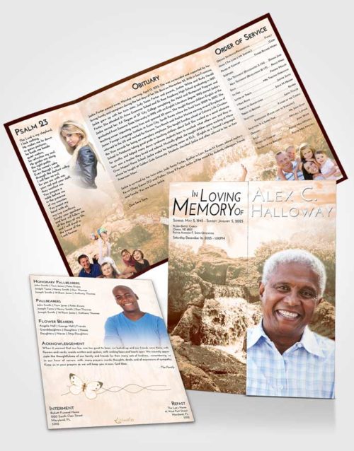Obituary Funeral Template Gatefold Memorial Brochure Soft Dusk Waterfall Masterpiece