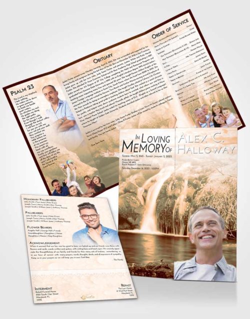 Obituary Funeral Template Gatefold Memorial Brochure Soft Dusk Waterfall Paradise