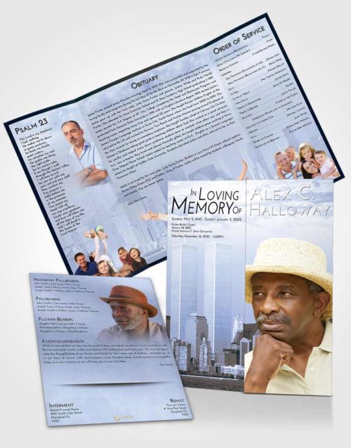 Obituary Funeral Template Gatefold Memorial Brochure Splendid Cityscape