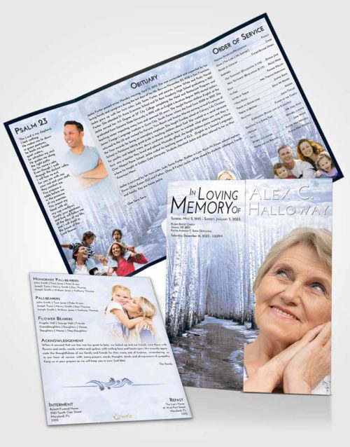 Obituary Funeral Template Gatefold Memorial Brochure Splendid Snowy Stream