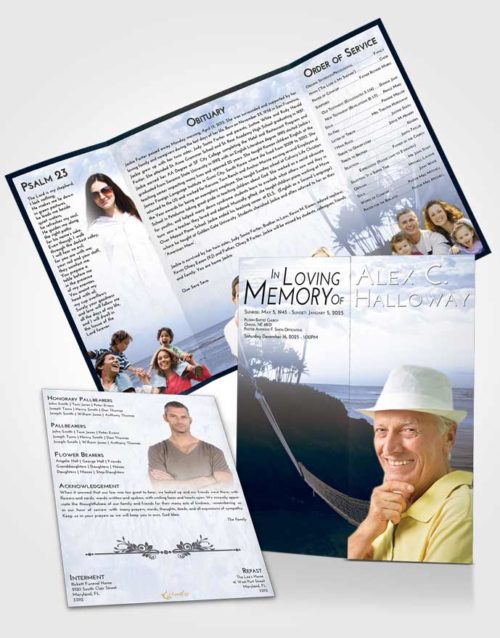 Obituary Funeral Template Gatefold Memorial Brochure Splendid Sunset in a Hammock