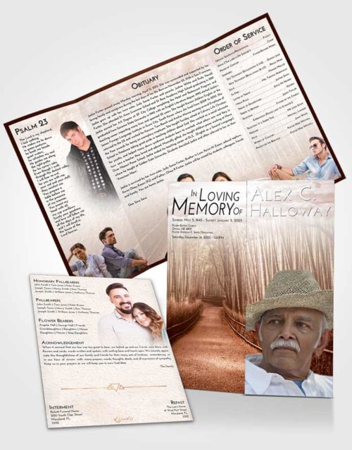 Obituary Funeral Template Gatefold Memorial Brochure Strawberry Love Bamboo Forest