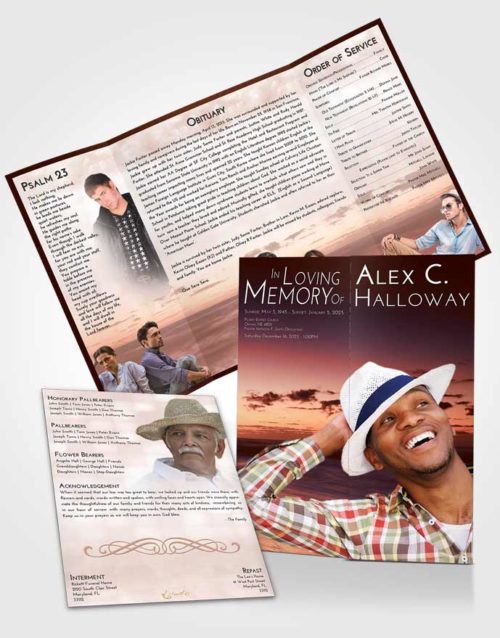 Obituary Funeral Template Gatefold Memorial Brochure Strawberry Love Beautiful Sunset
