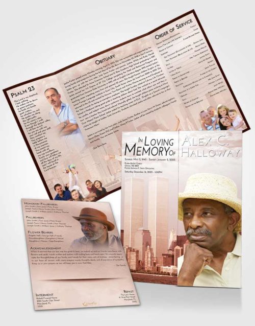 Obituary Funeral Template Gatefold Memorial Brochure Strawberry Love Cityscape