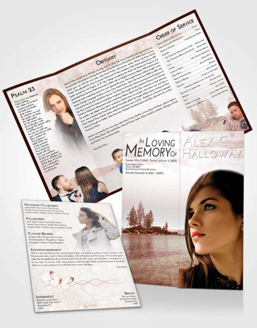 Obituary Funeral Template Gatefold Memorial Brochure Strawberry Love Coral Waters