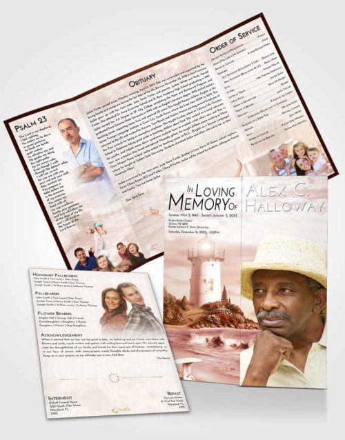 Obituary Funeral Template Gatefold Memorial Brochure Strawberry Love Lighthouse Laughter