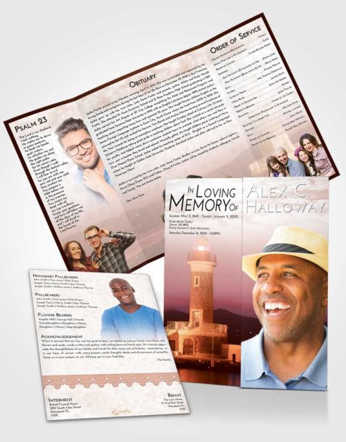 Obituary Funeral Template Gatefold Memorial Brochure Strawberry Love Lighthouse Majesty