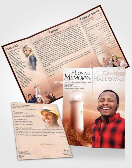 Obituary Funeral Template Gatefold Memorial Brochure Strawberry Love Lighthouse Serenity