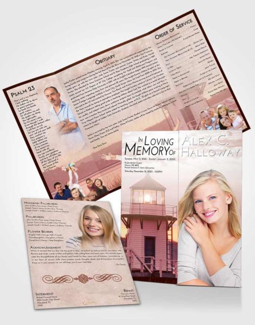 Obituary Funeral Template Gatefold Memorial Brochure Strawberry Love Lighthouse Surprise