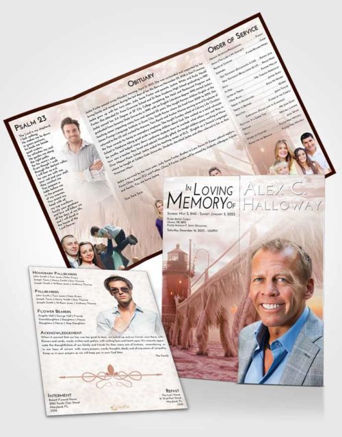 Obituary Funeral Template Gatefold Memorial Brochure Strawberry Love Lighthouse Tranquility