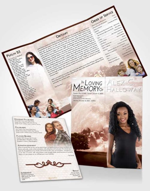 Obituary Funeral Template Gatefold Memorial Brochure Strawberry Love Moon Gaze