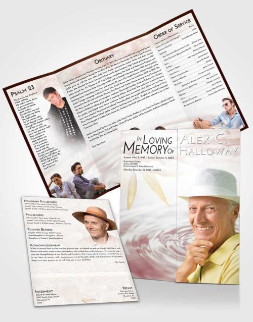 Obituary Funeral Template Gatefold Memorial Brochure Strawberry Love Water Droplet