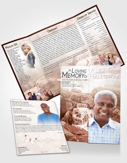 Obituary Funeral Template Gatefold Memorial Brochure Strawberry Love Waterfall Masterpiece