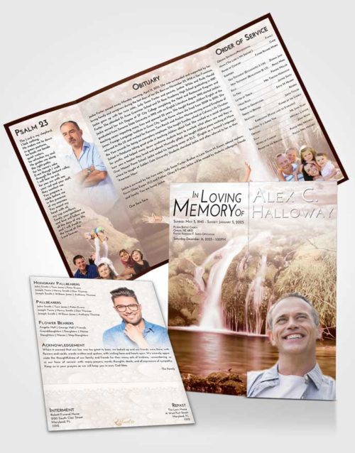 Obituary Funeral Template Gatefold Memorial Brochure Strawberry Love Waterfall Paradise