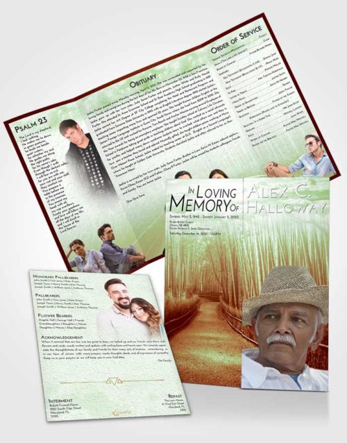 Obituary Funeral Template Gatefold Memorial Brochure Strawberry Mist Bamboo Forest