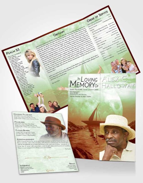 Obituary Funeral Template Gatefold Memorial Brochure Strawberry Mist Calm Waters