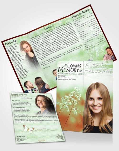 Obituary Funeral Template Gatefold Memorial Brochure Strawberry Mist Colorful Spring