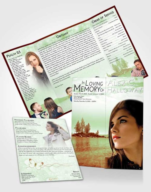Obituary Funeral Template Gatefold Memorial Brochure Strawberry Mist Coral Waters