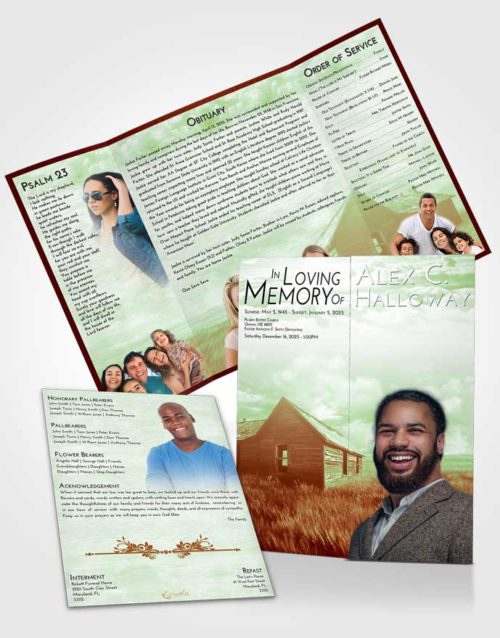 Obituary Funeral Template Gatefold Memorial Brochure Strawberry Mist Farming Life
