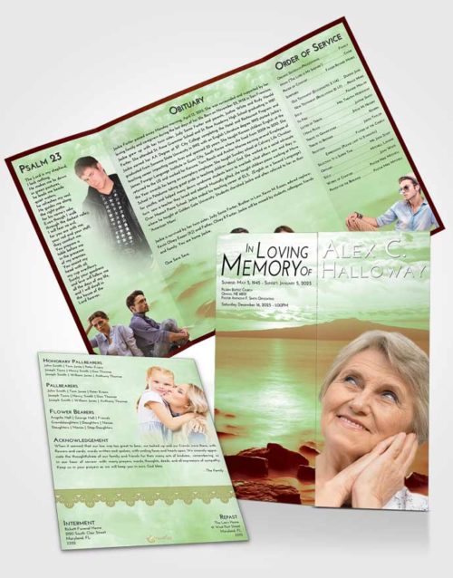 Obituary Funeral Template Gatefold Memorial Brochure Strawberry Mist Lake Front
