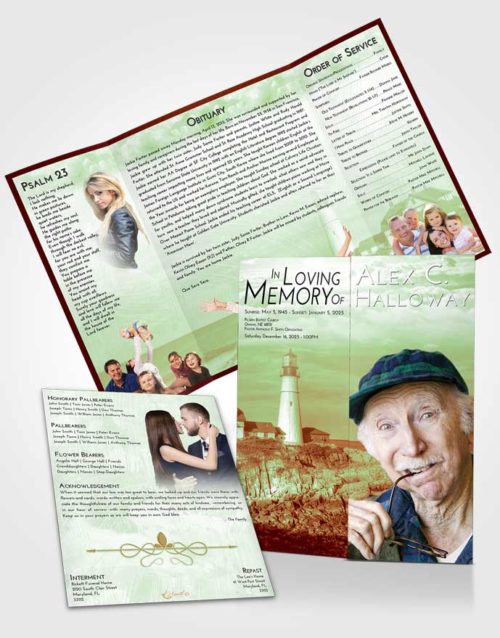 Obituary Funeral Template Gatefold Memorial Brochure Strawberry Mist Lighthouse Journey