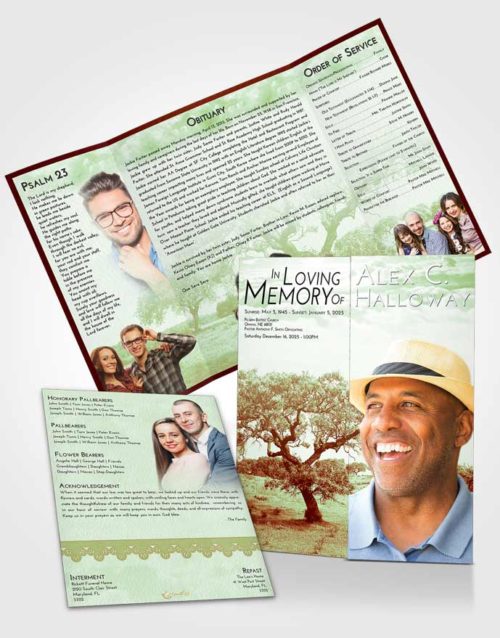 Obituary Funeral Template Gatefold Memorial Brochure Strawberry Mist Loving Leaves