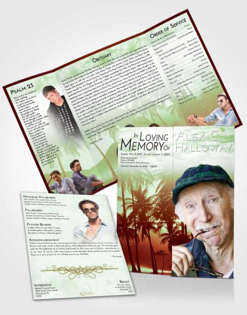Obituary Funeral Template Gatefold Memorial Brochure Strawberry Mist Palm Paradise
