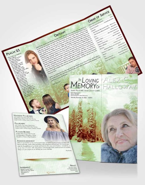 Obituary Funeral Template Gatefold Memorial Brochure Strawberry Mist Snow Garden