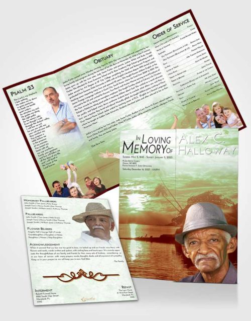 Obituary Funeral Template Gatefold Memorial Brochure Strawberry Mist Tropical Beach