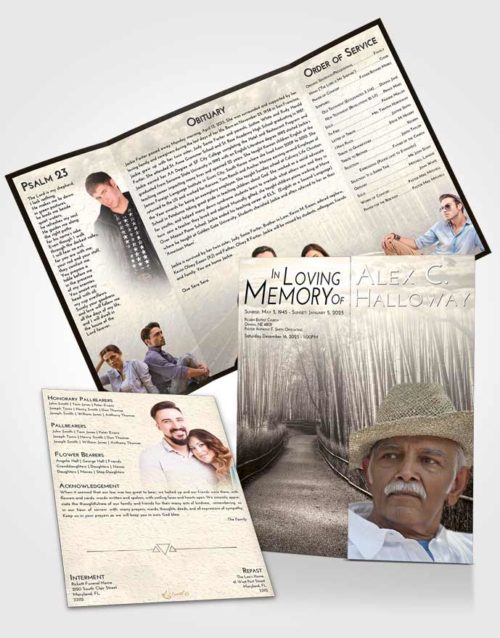 Obituary Funeral Template Gatefold Memorial Brochure Tranquil Bamboo Forest