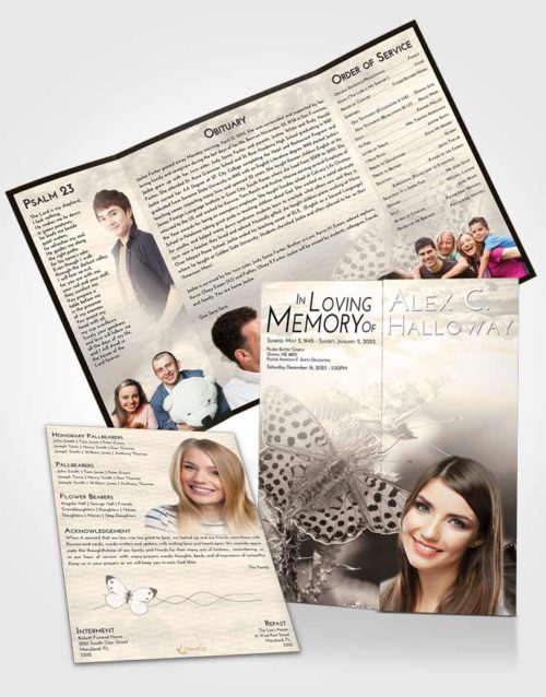 Obituary Funeral Template Gatefold Memorial Brochure Tranquil Butterfly Peace