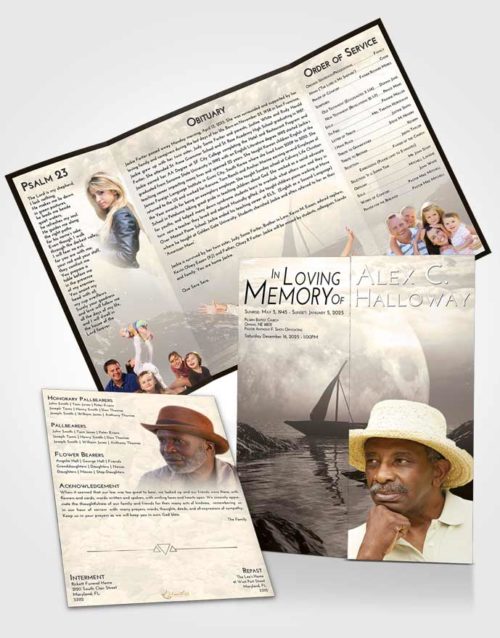Obituary Funeral Template Gatefold Memorial Brochure Tranquil Calm Waters