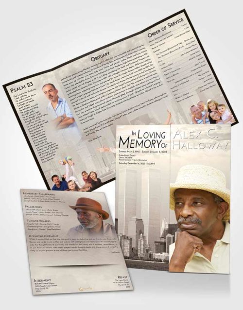 Obituary Funeral Template Gatefold Memorial Brochure Tranquil Cityscape