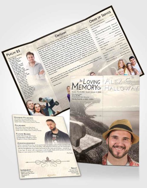 Obituary Funeral Template Gatefold Memorial Brochure Tranquil Coastal Gaze