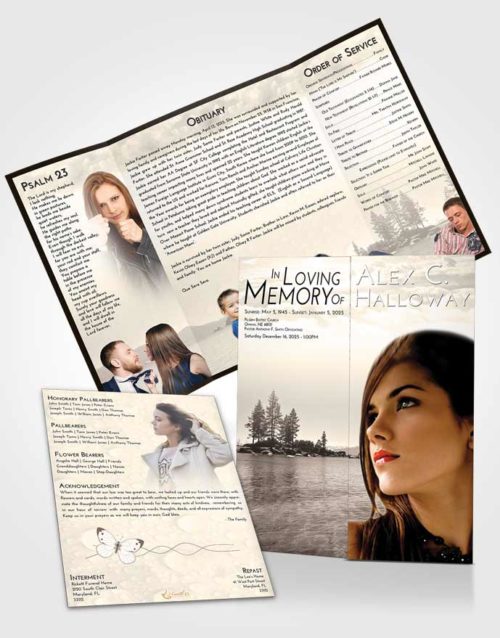 Obituary Funeral Template Gatefold Memorial Brochure Tranquil Coral Waters