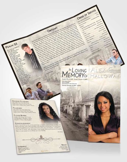 Obituary Funeral Template Gatefold Memorial Brochure Tranquil European Home