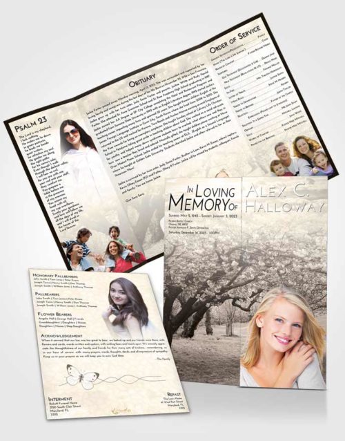 Obituary Funeral Template Gatefold Memorial Brochure Tranquil Flowering Path