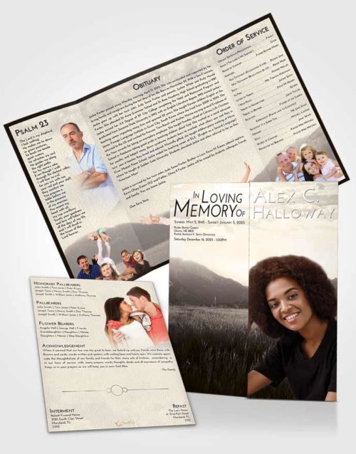 Obituary Funeral Template Gatefold Memorial Brochure Tranquil Graceful Mountains
