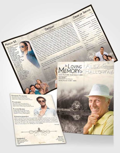 Obituary Funeral Template Gatefold Memorial Brochure Tranquil Lake House