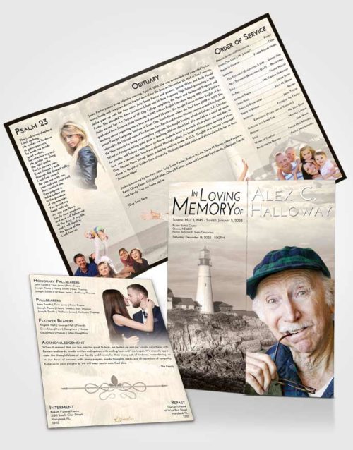 Obituary Funeral Template Gatefold Memorial Brochure Tranquil Lighthouse Journey