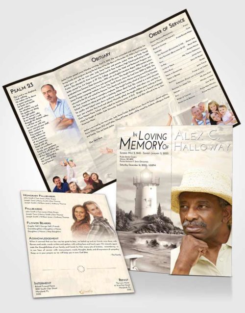 Obituary Funeral Template Gatefold Memorial Brochure Tranquil Lighthouse Laughter