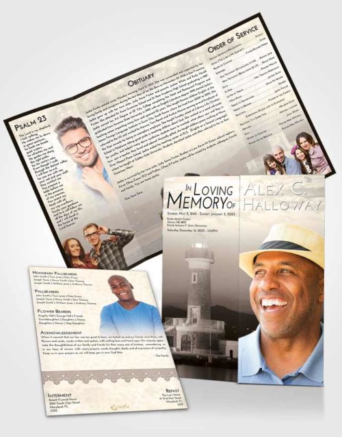 Obituary Funeral Template Gatefold Memorial Brochure Tranquil Lighthouse Majesty