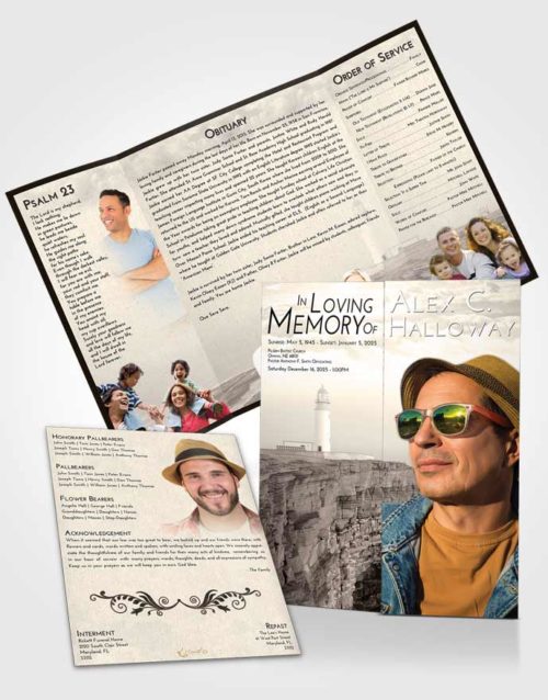 Obituary Funeral Template Gatefold Memorial Brochure Tranquil Lighthouse Point
