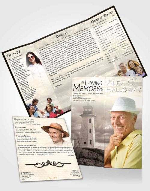 Obituary Funeral Template Gatefold Memorial Brochure Tranquil Lighthouse Safety
