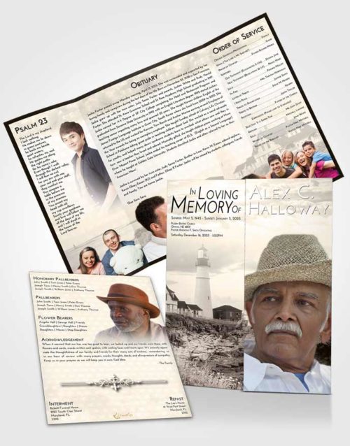 Obituary Funeral Template Gatefold Memorial Brochure Tranquil Lighthouse Secret