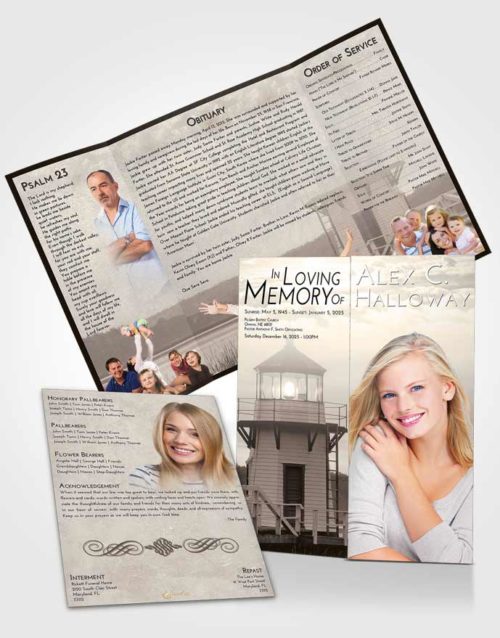 Obituary Funeral Template Gatefold Memorial Brochure Tranquil Lighthouse Surprise