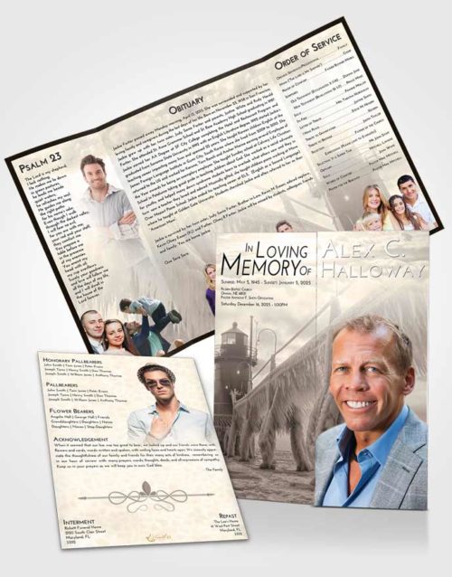 Obituary Funeral Template Gatefold Memorial Brochure Tranquil Lighthouse Tranquility